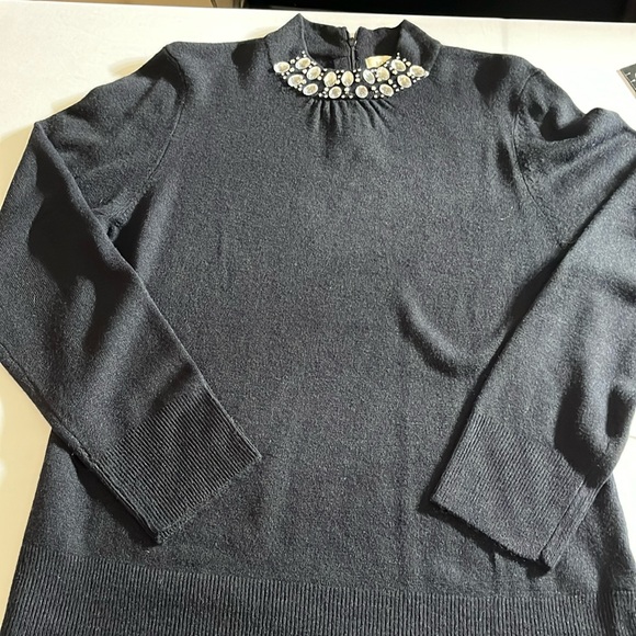 Debbie Morgan size  large black mock turtle neck sweater rhinestone detail - Picture 1 of 10
